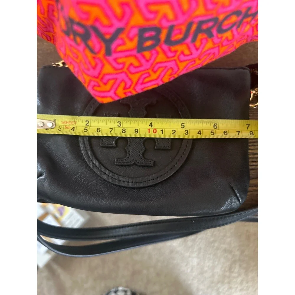 Tory Burch Marion Mini Crossbody Bag Black Pebbled Leather Gold Hardware Clutch
